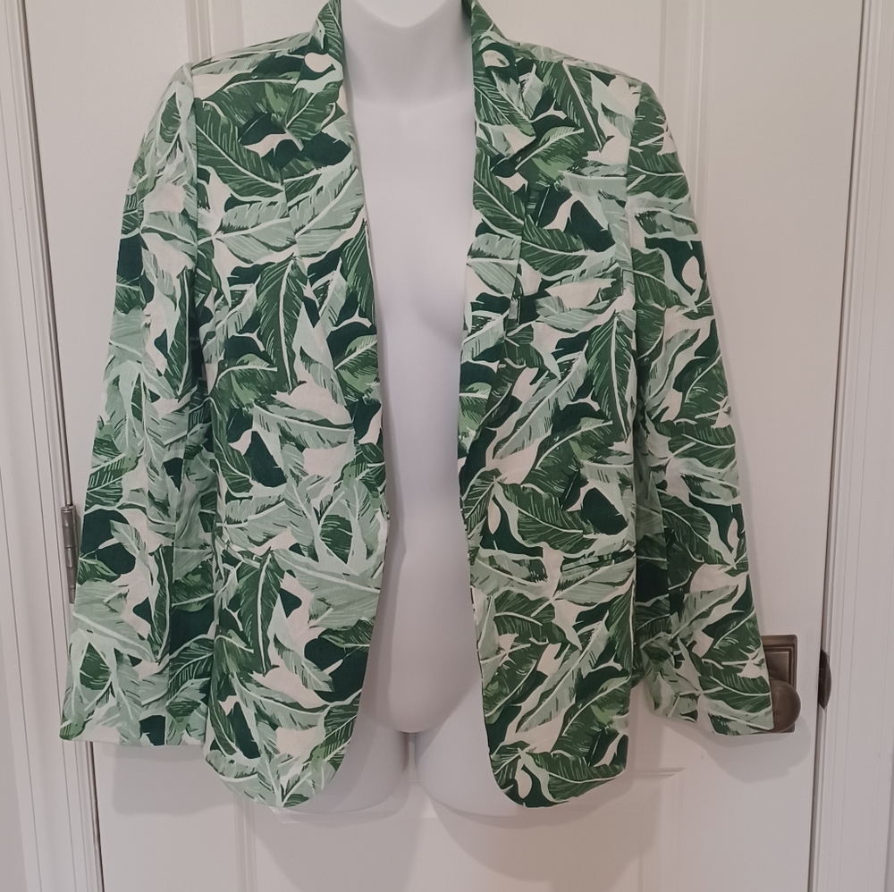 Joie Green Banana Leaf Linen Jacket, size 6